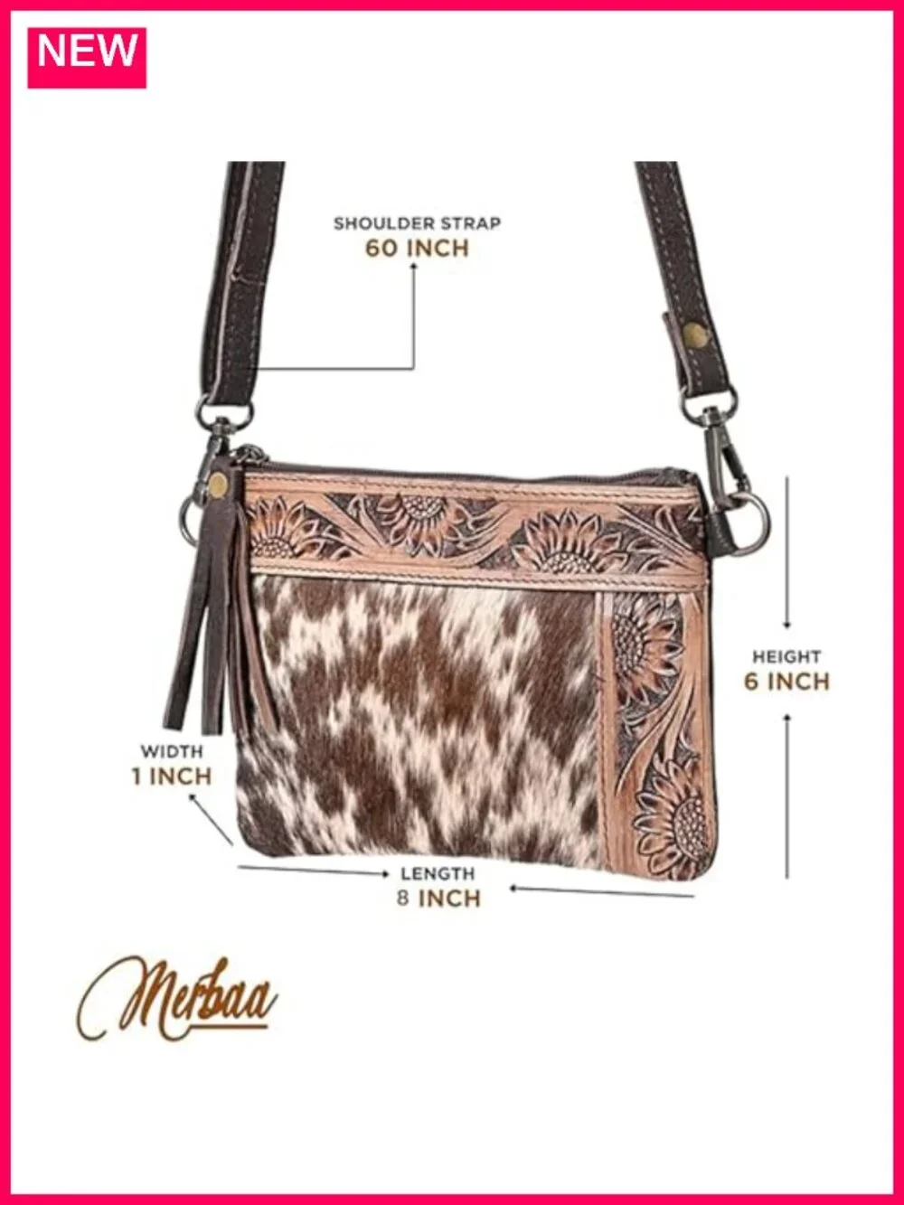 Genuine Cowhide Leather Crossbody Bag with Adjustable Detachable Strap